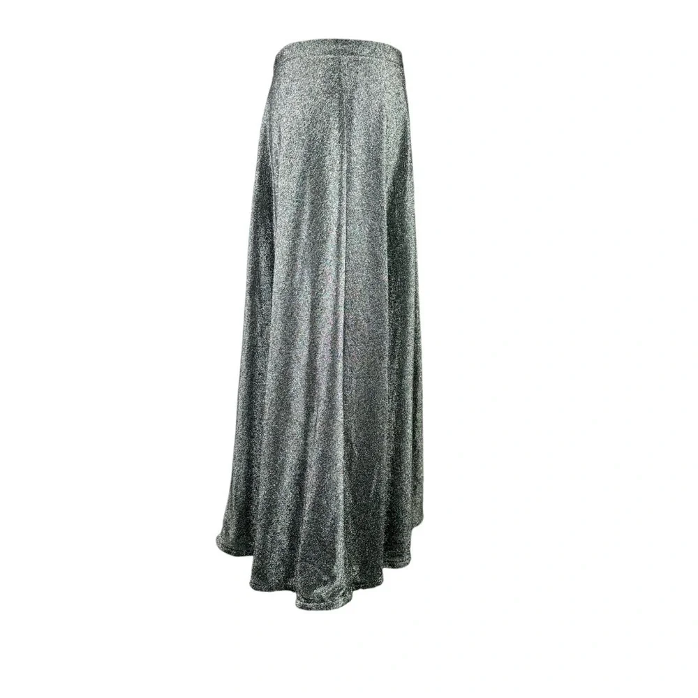 Vintage Ronni Nicole metallic silver lurex full maxi skirt 10
